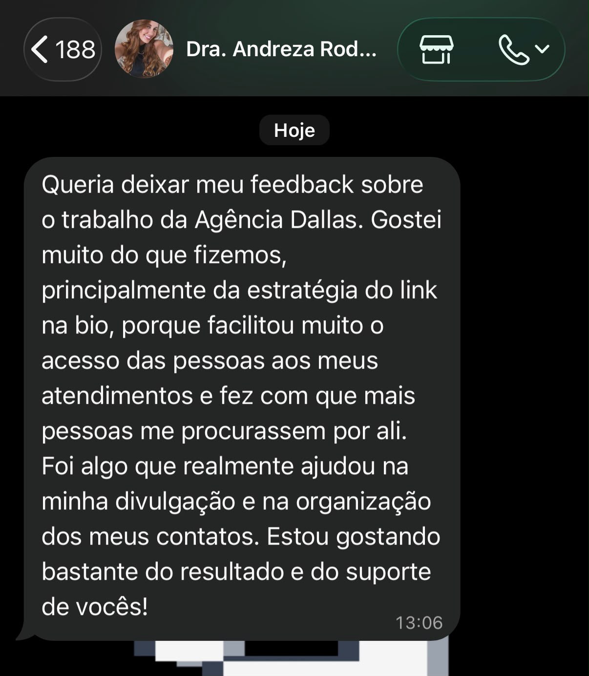 Print de depoimento da Dra. Andreza Rodrigues