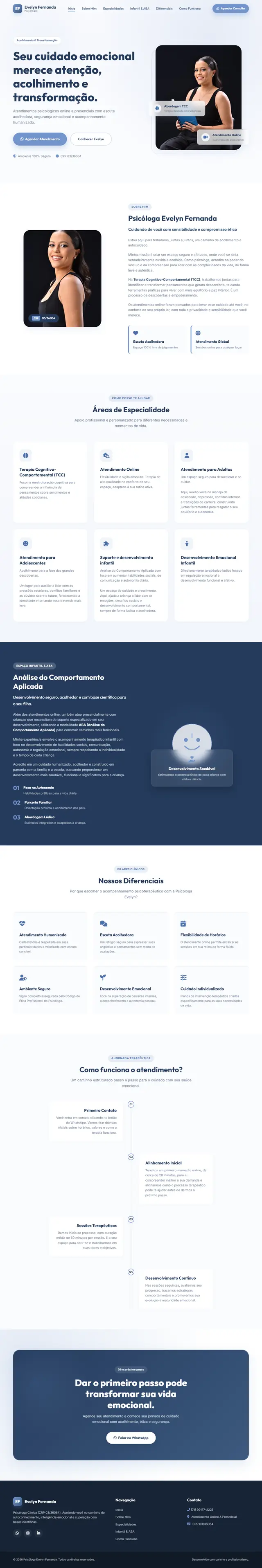 Página completa da landing page da Dra. Evelyn Fernanda