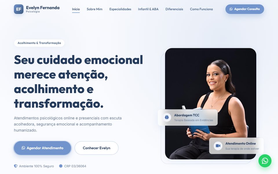 Landing page entregue para a Dra. Evelyn Fernanda