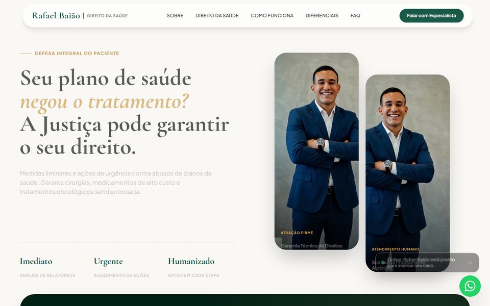 Landing page entregue para o Dr. Rafael Baião